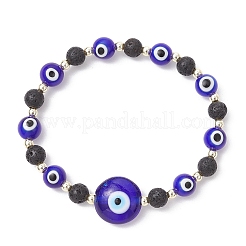 Bracelets extensibles en pierre de lave naturelle et perles de verre artisanales&nbsp;BJEW-JB11984-02