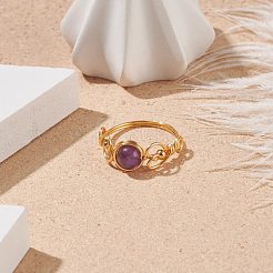 Geflochtener Fingerring aus natürlichem Amethyst&nbsp;RJEW-TA00042-02