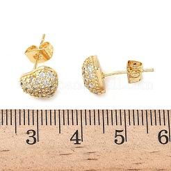 Orecchini a bottone con micro pavè di ottone a forma di cuore e zirconi trasparenti&nbsp;EJEW-Z144-07G