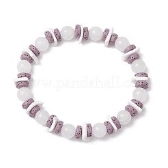 Pulseras elásticas redondas de jade blanco natural&nbsp;BJEW-JB11818