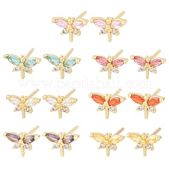 Aretes de latón con micro pavé de circonio cúbico para mujer&nbsp;KK-A305-08G