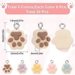 30 ciondolo a forma di zampa in resina opaca di 5 colori&nbsp;CRES-SC0002-69