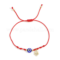 Bracelets faits main ajustables en verre bleu œil protecteur avec perles tressées et pendentif main de Hamsa en acier inoxydable&nbsp;KO5639-2