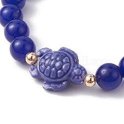 Bracelets extensibles en perles de porcelaine de jade et de tortue de mer naturelles teintes pour femmes&nbsp;BJEW-JB09994