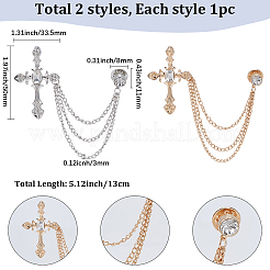 2 spilla a forma di croce religiosa con catena pendente in 2 colori e strass&nbsp;JEWB-SP0001-06