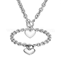 Sets mit Halsketten und Bettelarmbändern mit Herzanhänger aus Edelstahl&nbsp;FS-WG8EF15-01