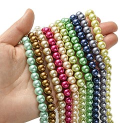 Brins de perles rondes en verre teinté écologique&nbsp;HY-A002-8mm-M