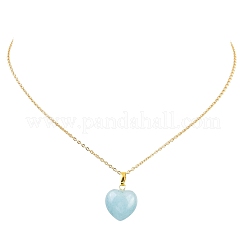 Collier avec pendentif en forme de cœur en aigue-marine naturelle et chaîne en acier inoxydable 304 pour femme&nbsp;NJEW-JN05457-01