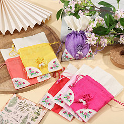 6 Stück 6 Farben 3D-Blumenstickerei Stoffbeutel mit Kordelzug&nbsp;ABAG-PH0001-91