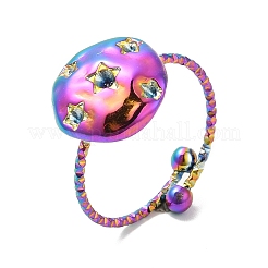 Placcatura ionica (ip) 304 acciaio inossidabile piatto tondo aperto impostazioni anello polsino per strass&nbsp;RJEW-M149-33RC