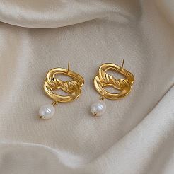 Pendientes colgantes de perlas de agua dulce de acero inoxidable 304 para mujer&nbsp;VW9874