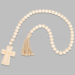 Runde Holzperlen und Kreuz-Ornamente zum Aufhängen&nbsp;AJEW-WH20816-013A