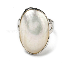 Fingerringe aus platiniertem Messing mit weißer Schale&nbsp;RJEW-E023-03