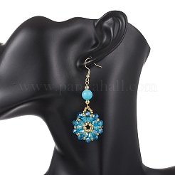 Pendientes colgantes con cuentas de vidrio y turquesa sintética&nbsp;EJEW-MZ00697-01