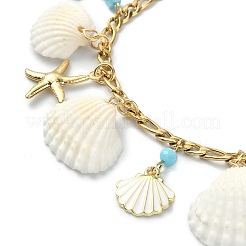 Bracciale con ciondolo in lega smaltata e stella marina in acciaio inossidabile 304 e conchiglia naturale&nbsp;BJEW-TA00356