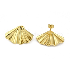 Pendientes de botón con forma de abanico de acero inoxidable 201 con revestimiento al vacío de PVD para mujer&nbsp;EJEW-F345-09G