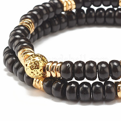 2pcs 2 bracelets extensibles de style noix de coco et lave naturelle et hématite synthétique&nbsp;BJEW-JB07825