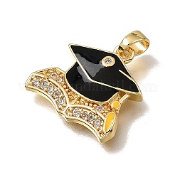 Pendentifs en laiton sertis de micro-pavés de zircone cubique transparente et d'émail noir&nbsp;CU-CBAA556-07B