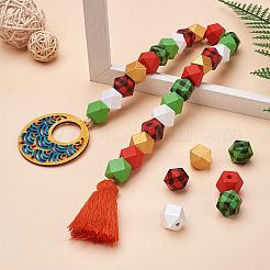 120 pièce de perles en bois naturel peintes en forme de polygone de 6 styles&nbsp;WOOD-BT0001-11