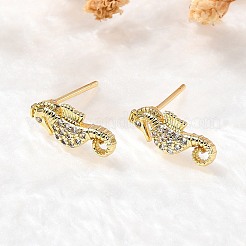 Seepferdchen Ohrstecker aus Messing mit Mikropavé und Zirkonia&nbsp;EJEW-D304-38G