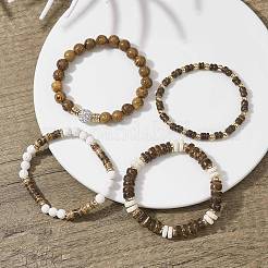 4 Stück 4-teiliges Stretch-Armband-Set mit gefärbten natürlichen Lavagesteinen und Perlen aus Kokosnussscheiben&nbsp;BJEW-JB09809