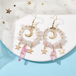 Orecchini pendenti con anello in quarzo rosa naturale e perline di cristallo di quarzo colorato&nbsp;EJEW-TA00357-03