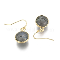 Plat rond laiton ton doré labradorite naturelle pendentif boucles d'oreilles&nbsp;EJEW-M059-08