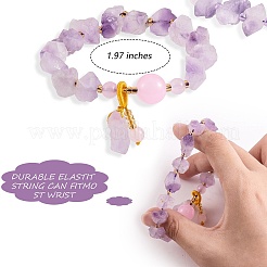 2 pièces 2 bracelets de perles tressées en améthyste synthétique de style avec breloque pépite irrégulière&nbsp;JX166A