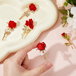5 broche en strass avec 5 styles de fleur rose et perles en plastique&nbsp;JEWB-FH0002-47