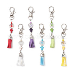 Adornos colgantes con borlas de gamuza sintética y cruz de turquesa sintética&nbsp;HJEW-JM03664