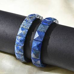 Bracelets extensibles en perles carrées de lapis-lazuli naturel teint&nbsp;BJEW-C097-06M