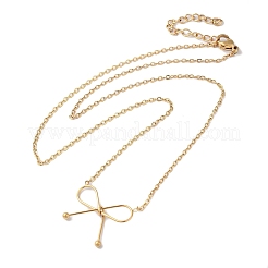 Placcatura ionica (ip) 304 acciaio inossidabile catena cavo bowknot ciondolo collane&nbsp;NJEW-Z041-02G-02