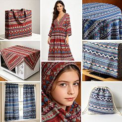 Tessuto in lino e cotone con stampa geometrica in stile bohémien&nbsp;DIY-FZC0002-05A