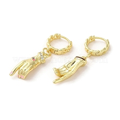 Orecchini a cerchio pendenti in vero ottone placcato oro 18k con palma e occhio di cavallo&nbsp;EJEW-Q797-21G-01