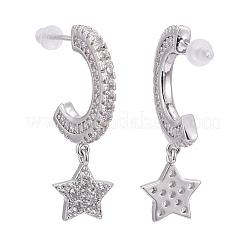 Orecchini a bottone in ottone con zirconi chiari e micro pavè&nbsp;EJEW-K083-15P