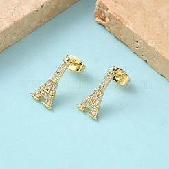 Orecchini a bottone in ottone con zirconi chiari e micro pavè&nbsp;EJEW-Z144-27G