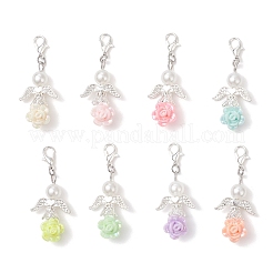 Decorazione pendente in perla sintetica in acrilico e plastica ABS con angelo di fiori&nbsp;HJEW-JM03824