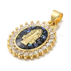 Micro pavè di zirconi cubici con placcatura in ottone con pendenti a conchiglia&nbsp;KK-P241-44G-02