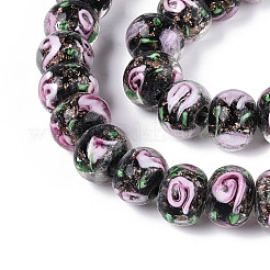 Brins de perles rondelles à fleurs intérieures en lampwork faites à la main&nbsp;LAMP-T022-24M