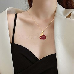Collar con colgante de conejito de circonita cúbica y jade blanco natural teñido de rojo&nbsp;JN1072A