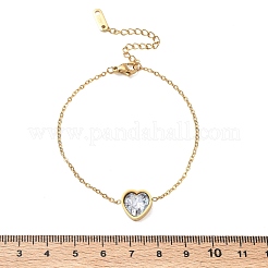 Herzförmige Gliederarmbänder aus Edelstahl 304 mit Pavé-Fassung aus klaren Zirkonia&nbsp;SA-CBA5F76-05G