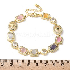 Messing-Armbänder mit Mikropavé-Zirkonia und Katzenauge&nbsp;BJEW-G764-08G