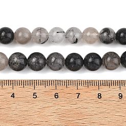 Natürliche turmalinierte Quarz / schwarze Rutilquarz Perlen Stränge&nbsp;G-D361-01A-8-9mm