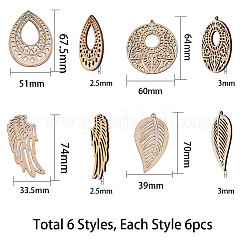Gros pendentifs en bois non teint&nbsp;WOOD-SC0001-06