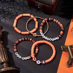 5 Stück 5 Stile Halloween synthetische nicht magnetische Hämatit & Polymer Clay Perlen Stretch Armband Sets&nbsp;BJEW-JB10733