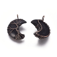 Pendentifs enveloppés de fil d'obsidienne naturelle arbre de vie&nbsp;G-L520-E03-R-NF