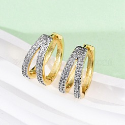 Pendientes de aro de latón con micro circonitas y cubic zirconia transparente&nbsp;EJEW-H158-15GP