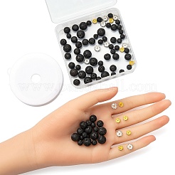 76 runde Perlen aus natürlichem Lavagestein für die Herstellung von DIY-Armbändern&nbsp;DIY-FS0002-01