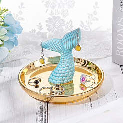 Porte-bague queue de poisson en porcelaine&nbsp;DJEW-WH0011-30