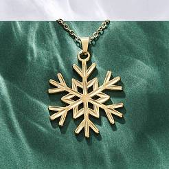 Schneeflocke 304 Edelstahl Anhänger Halsketten&nbsp;NJEW-M096-07G